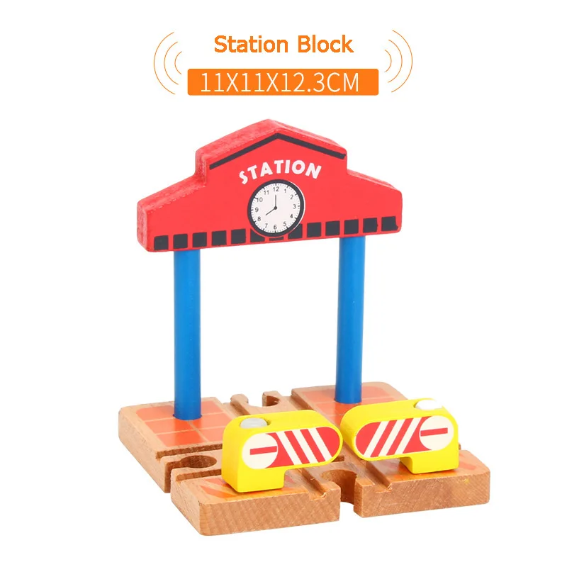 Wood Railway Toy Small Gas Station Train Cross Road Block Accessories Fit for Biro Wooden Track Toys for Kids Xmas Gifts