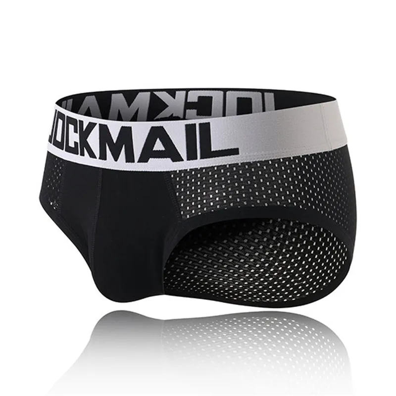 JOCKMAIL breathable mesh men\'s briefs Sexy low waist male underwear white home casual underpants Gym sports shorts