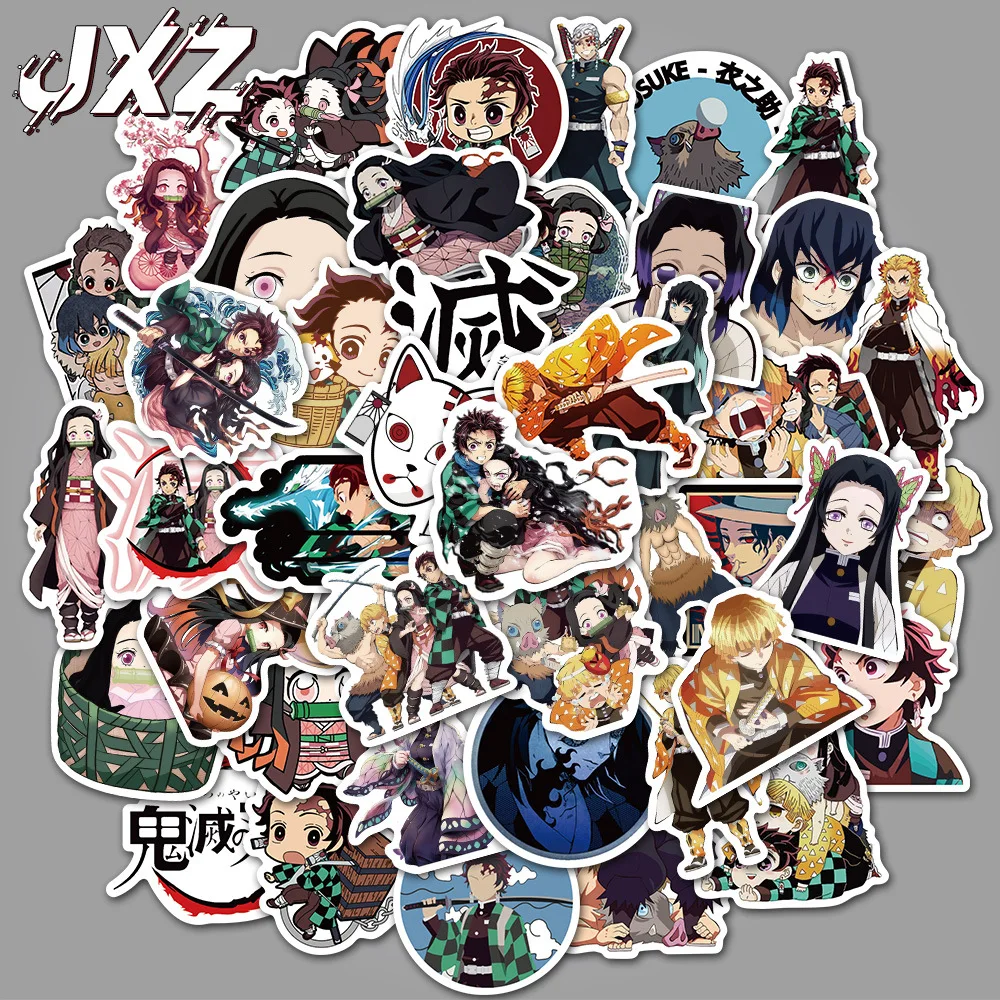 50PCS Anime Stickers Kimetsu no Yaiba Demon Slayer Sticker Waterproof PVC Skateboard Luggage Motorcycle Guitar Kids DIY Stickers