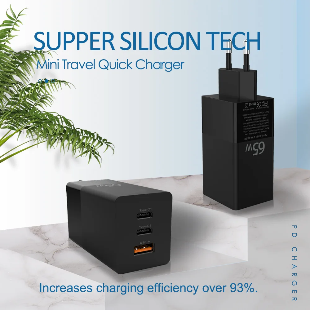 Free shipping 65W GaN Charger Quick Charge 4.0 3.0 Type C PD USB Charger with QC 4.0 3.0 Portable Fast Charger For all mobile