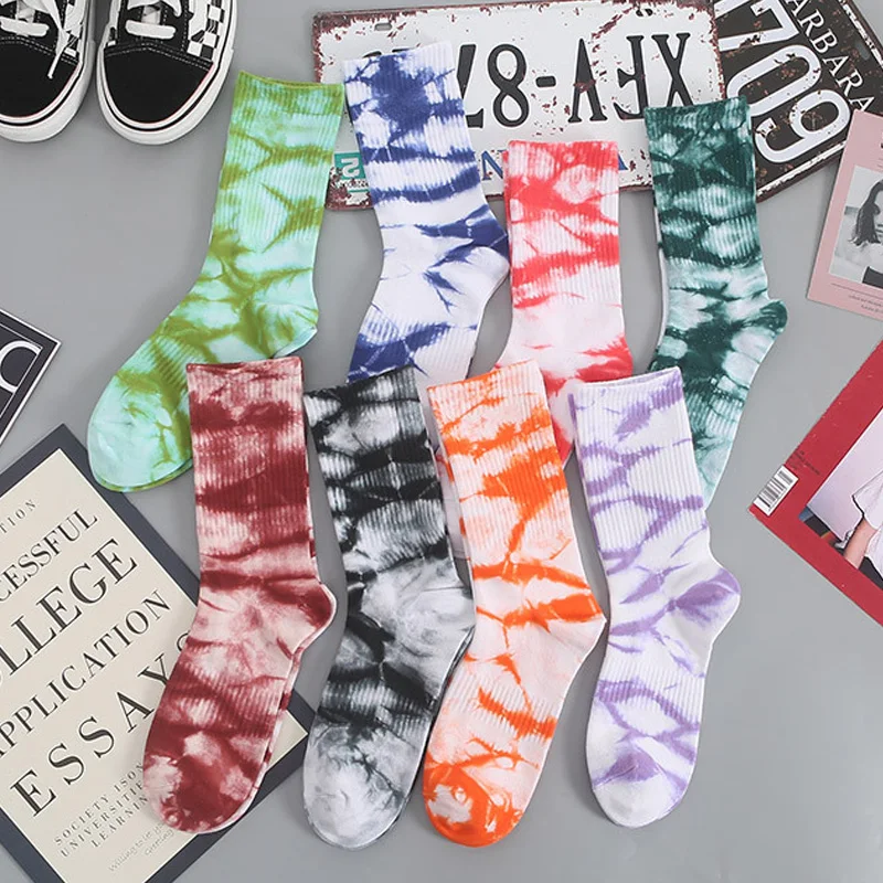 Autumn And Winter New Products Tie-dye Socks Women\'s Cotton Tube Socks Korean Personality Street Sports Style Basketball Socks