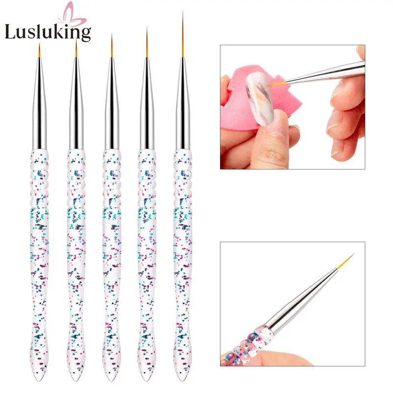 

5Pcs/Set Nail Art Liner Painting Brush Acrylic Handle DIY UV Gel Grid Stripes Line Drawing Pen Manicure Tools 7/9/11/15/20mm