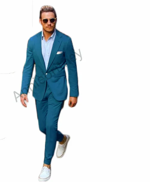 (Jacket+Pants) Men Suit New Year Party Formal Dinner Slim Fit 2 Piece Tuxudos Beach Wedding Best Man Causual Blazer Custom Made