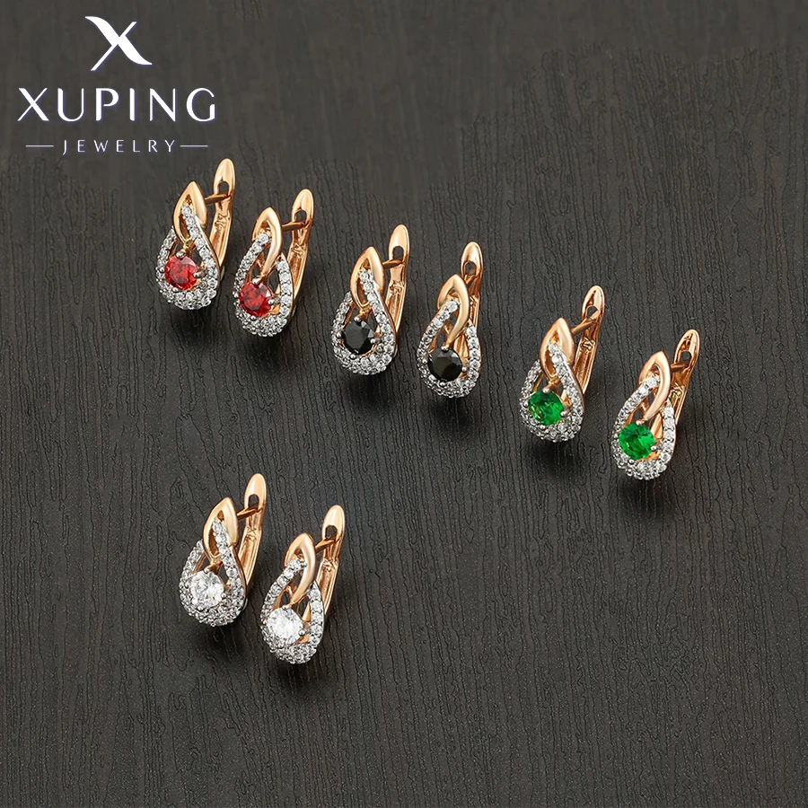 Xuping Jewelry Round Stone Copper Alloy Simple Model Gold Color Earrings For Women Party Birthday Gift A00855178