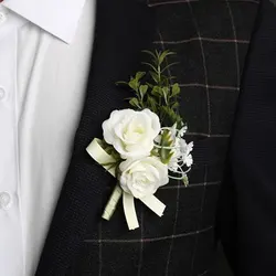 Wedding Corsages and Boutonnieres for Men Groom Silk Rose Boutonniere Buttonhole Artificial Flowers Bouquet Corsages Brooch Pins