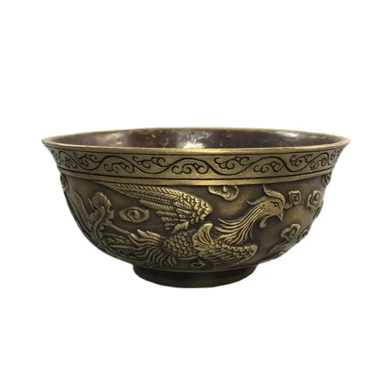 

Chinese Old Copper Collection Pure Copper Phoenix Bowl