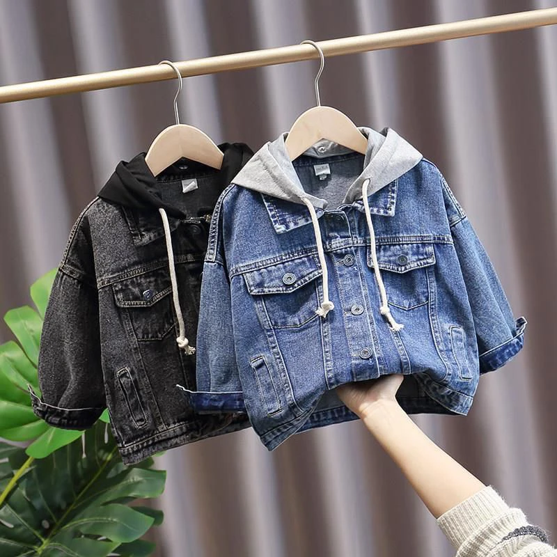 

Fashion Baby Boys Denim Jackets 2-8 Years Old Children Clothes Outerwear Spring Autumn Kids Long Sleeve Hooded Jean Coats