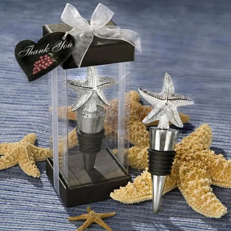 

50Pcs/lot Beach Starfish Metal Wine Stopper with Box, Wedding Favor Birthday Party Gifts for Guests