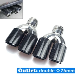 Double 76mm Outlet Real Carbon Fiber Exhaust Pipe  Muffler Tip End Tail Pipe Car Auto Accessories