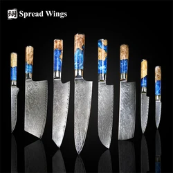 67  Layer Damascus Steel Kitchen Knives Santoku Cleaver Chef Utility Bread Slicing Boning Paring Nakirii Knife Set Cooking Tools