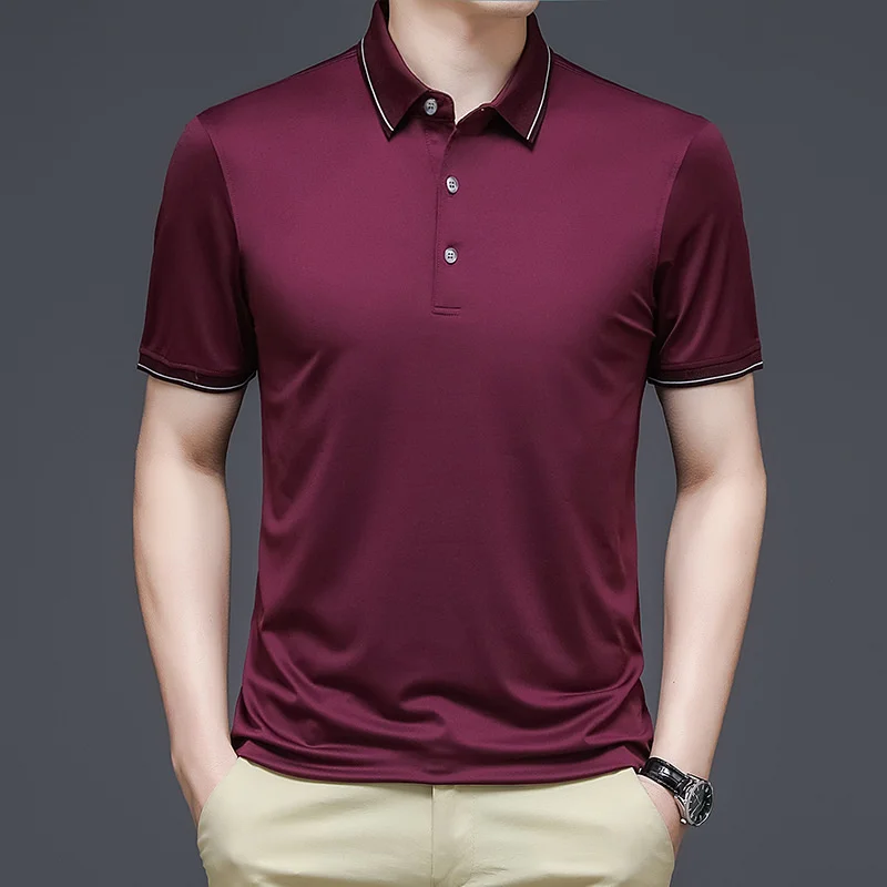 Anti-wrinkle Polo Shirt Me Short Sleeve 2021 Summer Navy Blue Collared T-shirt Solid Color Brand Polos Slim Fit For Office Male