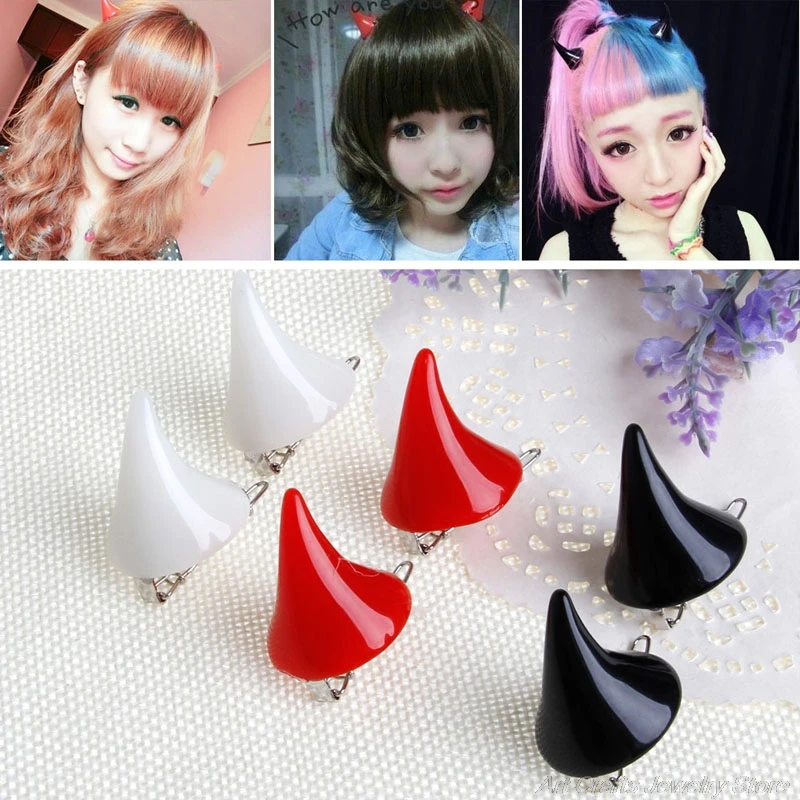 1 pair New Stereo Devil Horn Ear Clip Halloween Cosplay Hair Clip Hairpin F25 21 Dropshipping