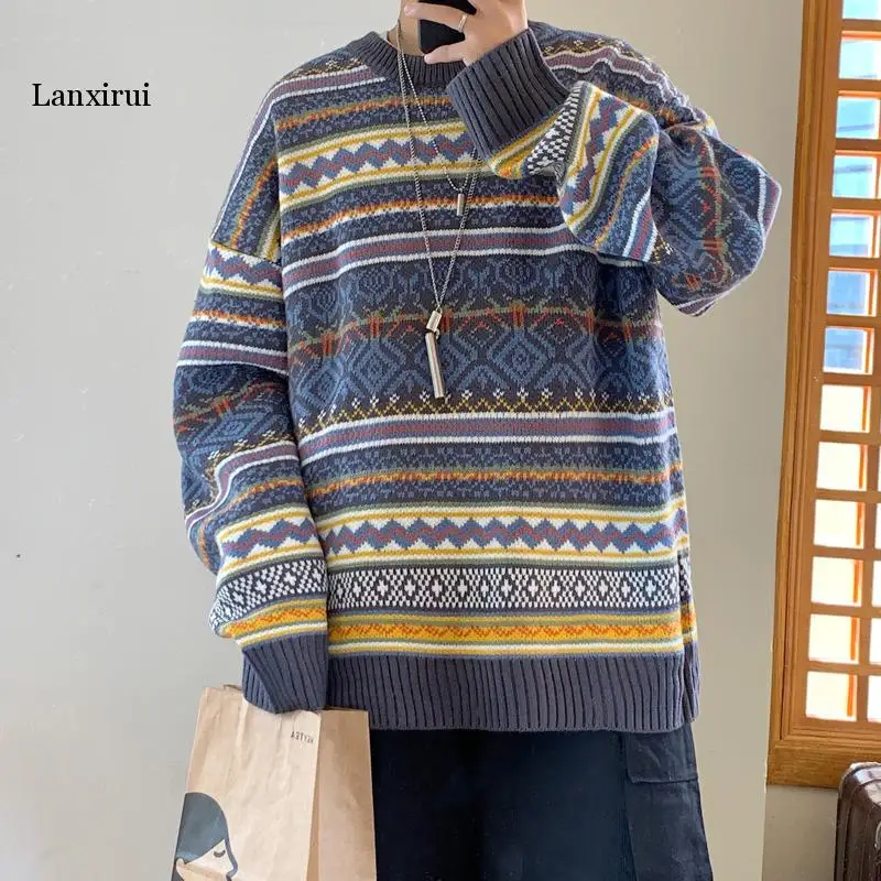 

Winter Sweater Men's Warm Fashion Retro Casual O-neck Knit Pullover Men Streetwear Knitting Sweaters Male Sweter Clothes M-2XL