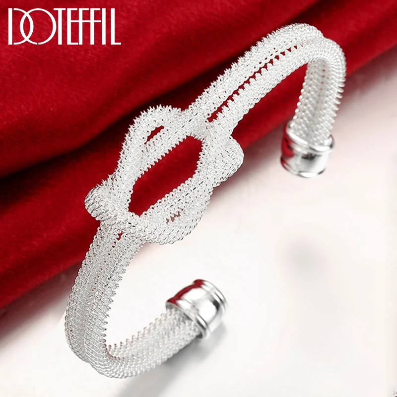 DOTEFFIL 925 Sterling Silver Interwoven Web Bangle Bracelet For Woman Wedding Engagement Fashion Charm Party Jewelry