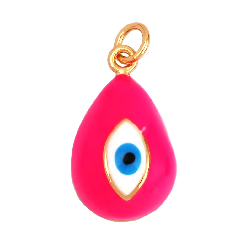 Evil Eye Tropfen-Emaille-Charm, neonrosa, orange, türkis, blaues Öl, tief ausgeschnitten, echt vergoldet, Halskette, Armband, Anhänger M09 M93 – Detail 29
