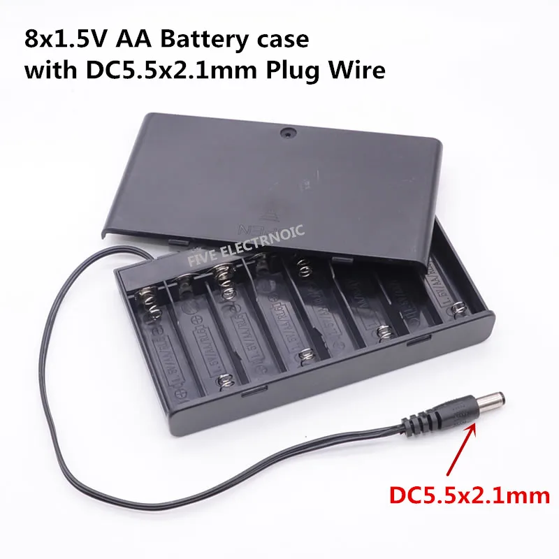 

8x1.5V 12V AA Battery Case holder with cover, switch and DC5.5*2.1mm plug leadwire in series Portable power box