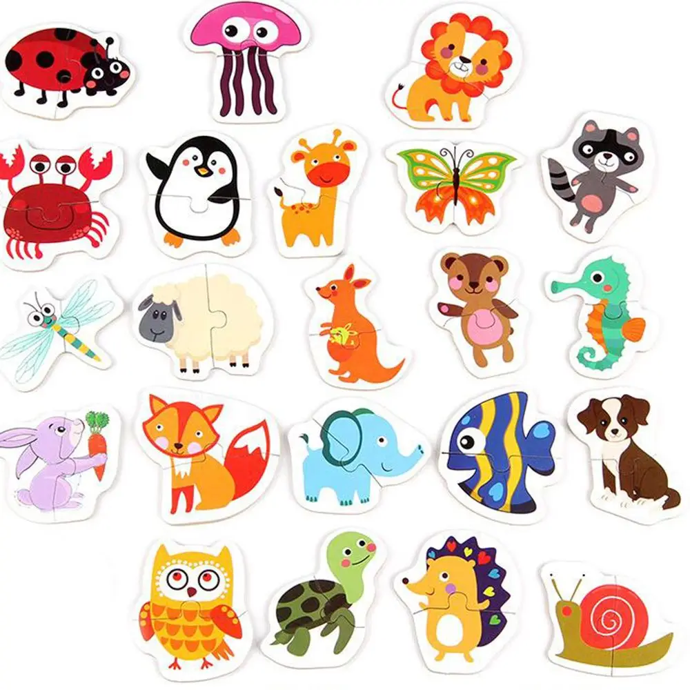 0-3Year Cartoon Animal Traffic Fruit Montessori Pairing Cognition Puzzle Toys Wooden Jigsaw Card Kids Learning Toy