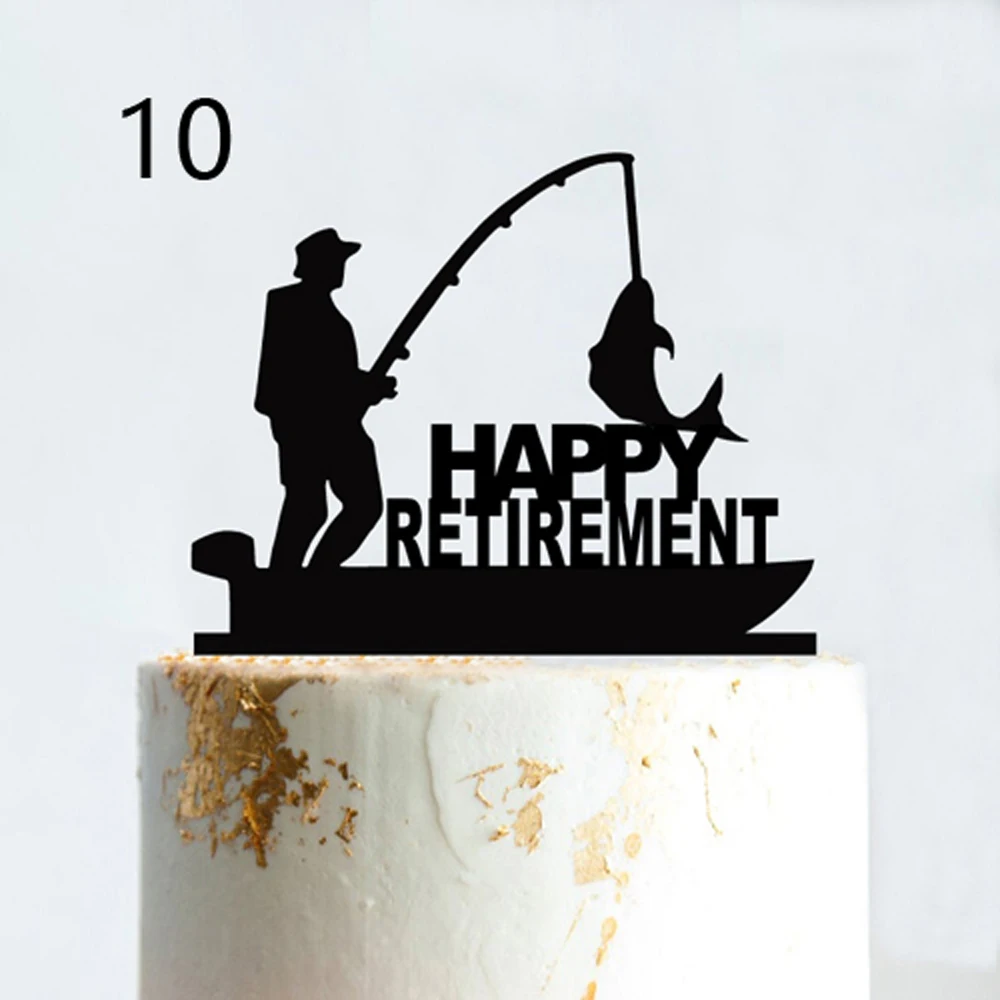 Fishing Style Wedding Cake Topper Funny Mr & Mrs Happy Birthday Hooked For Life Happy Retirement Acrylic Wooden Cake Decoration