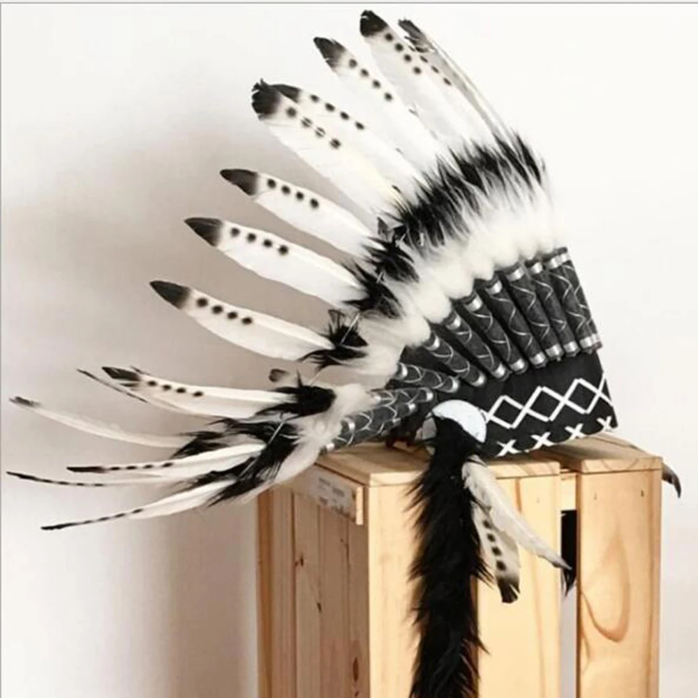 2020 Europe Fashion Indian Feather headdress Handmade feather headpiece headdress halloween Natural adjust feather hat costumes