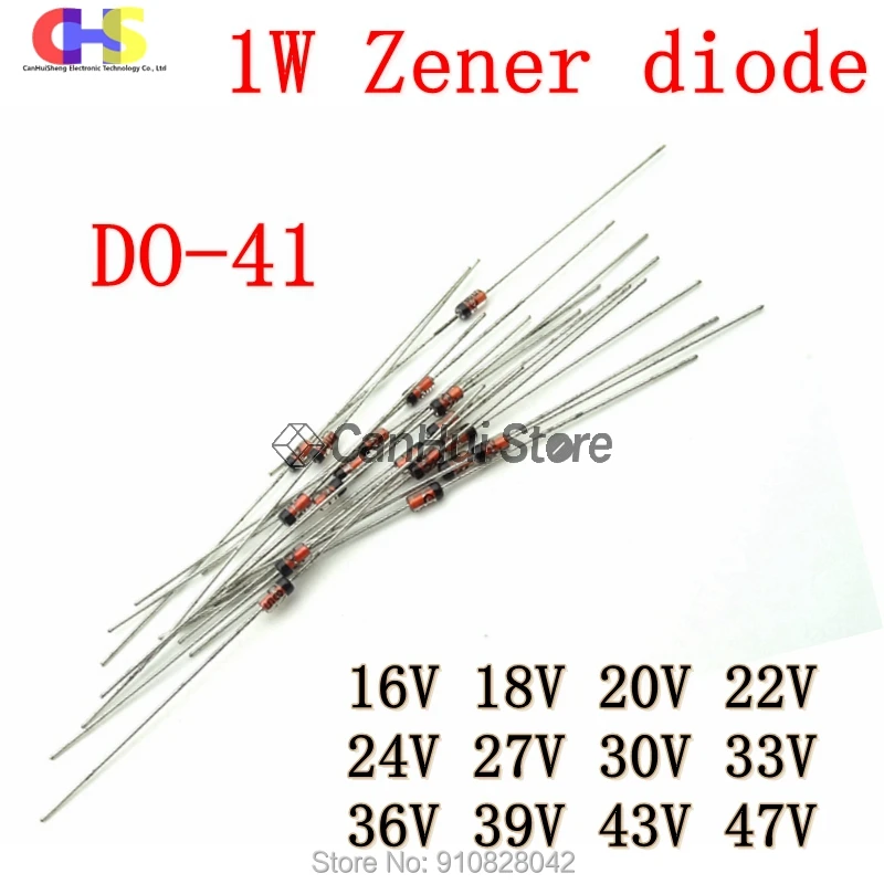 50pcs 1W Zener Diode DO-41 16V 18V 20V 22V 24V 27V 30V 33V 36V 39V 43V 47V 1N4746A 1N4749A 1N4752A 1N4753A 1N4755A 1N4756A