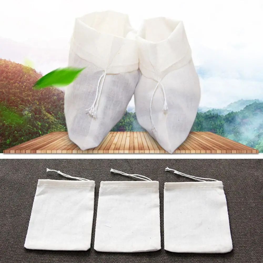 10Pcs Reusable Drawstring Cotton Filter Bags Tea Bag for Herbal Loose Tea Leaves Kitchen Cooking Spice