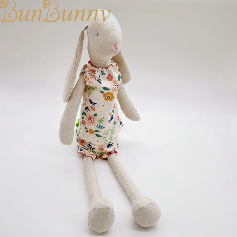 Handmade Bunny Cloth Rag Doll With Dress Lovely Artistic Lops Rabbit Fabric Soft Toys Long ear Rabbit Stuffed Animal Soft Toys