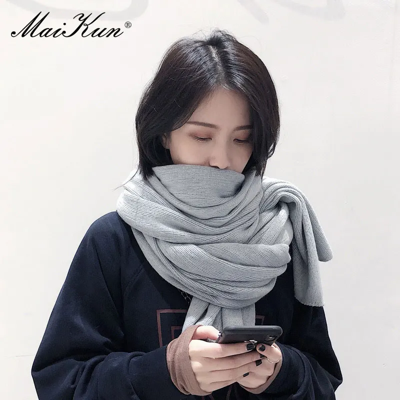 Maikun Thick Warm Scarf For Women Pure Color Ladies Imitation Cashmere Black Scarf Female Winter To Increase Ahawl