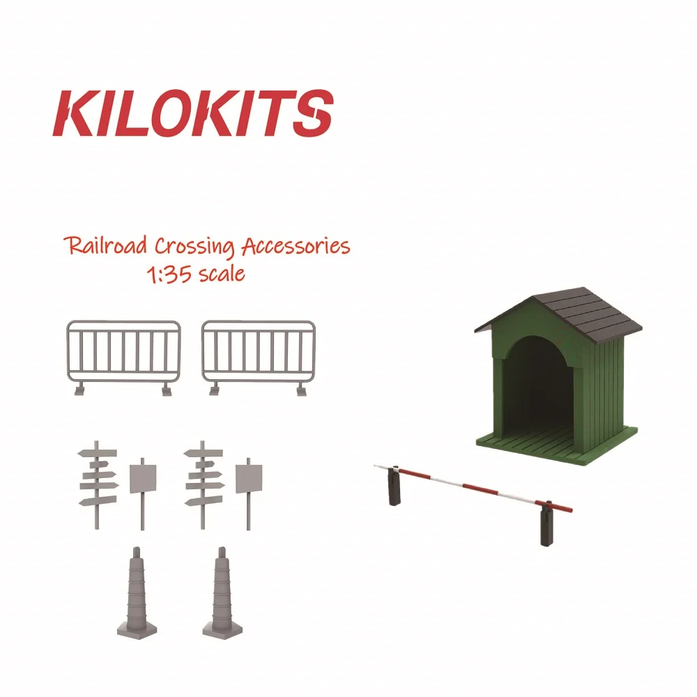 Kits de construcción de cruce de ferrocarril a escala 1/35, señales de carretera, barreras, conos de tráfico, artesanía fácil de DIY para pasatiempo