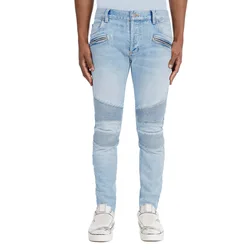 Pantalones vaqueros de motorista con cremallera para hombre, Vaqueros elásticos, ajustados, a la moda, para Moto