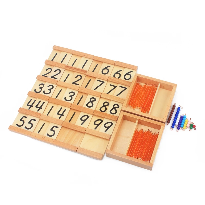 Montessori Materials Teens Symbol Linear & Skip Golden Beads & Colorful Beads Counting Wooden Toys for Children Early Preschool