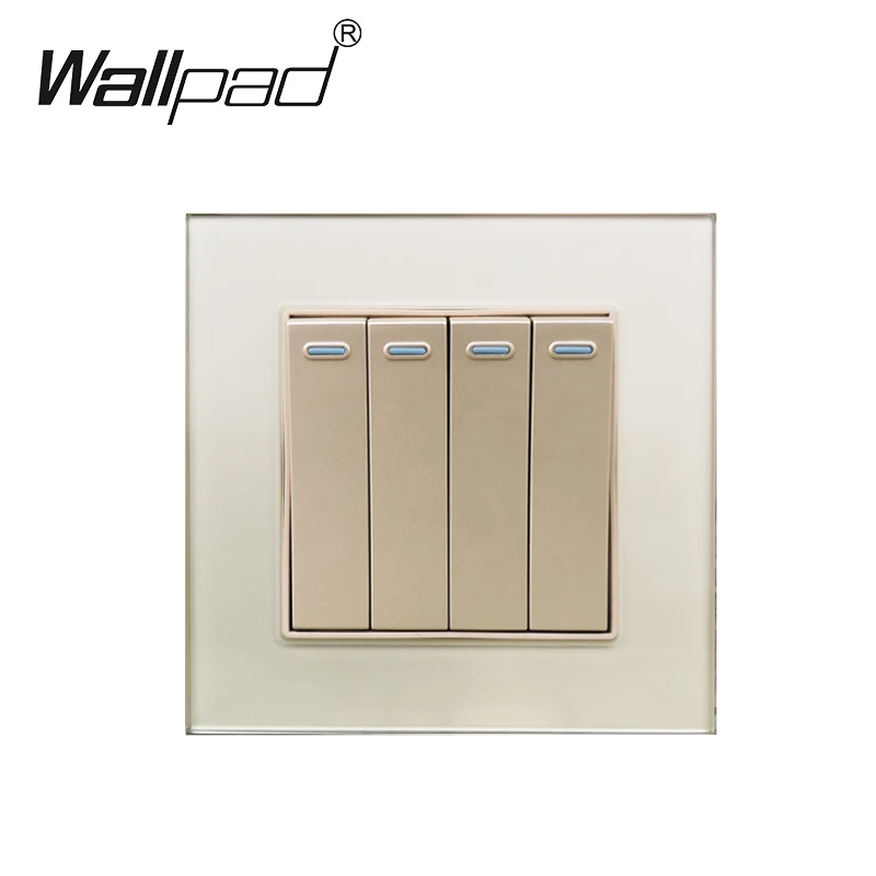 

4 Gang 1 Way Switch Wallpad Crystal Glass Panel 4 Push Button Light Switch On / Off Wall Lamp Switch 16A