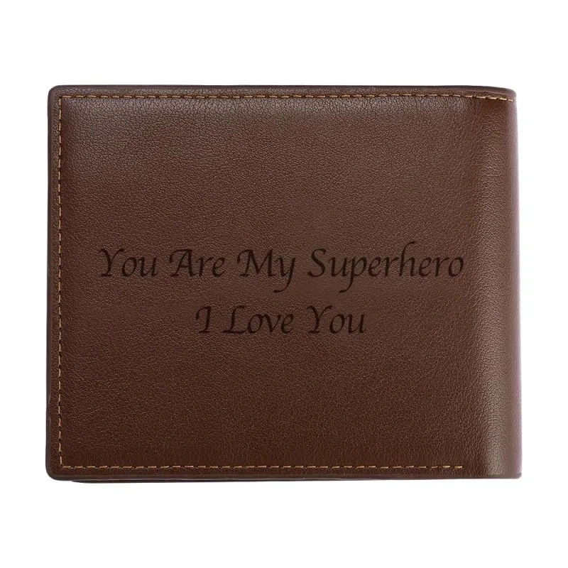 Engraving Picture Wallet DIY Customized Image Carving Text Men's  Short Slim Three Fold Leather Father's Day Zipper Coin Purse