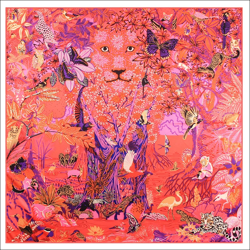 animal Silk Twill Scarf 90*90cm Square Silk Twill Scarf Hand Rolled Designer Silk Scarfs For Women Vintage Print Silk Scarves