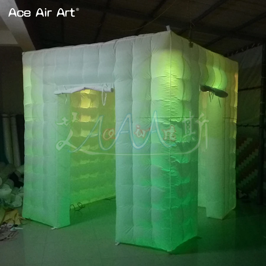 2.4m White Fabric Inflatable Backdrop Illuminating Photo Booth Balloon with Fordable Curtains