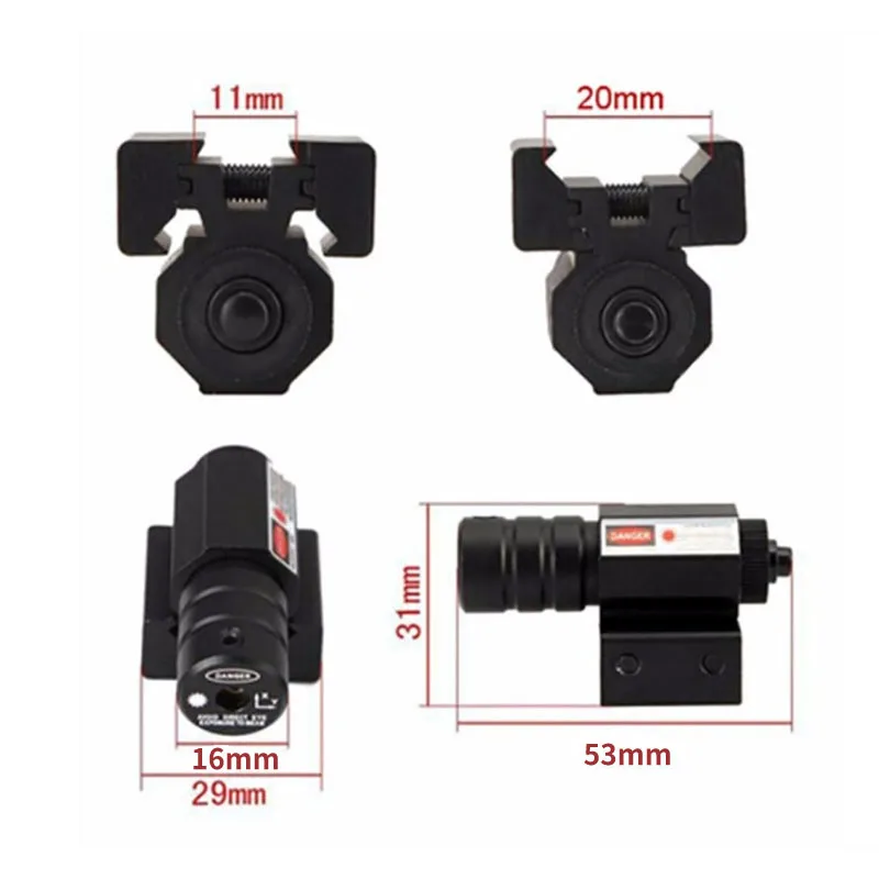 Mira láser de punto rojo de 11mm y 20mm, Kit de montaje Mipicatinny para pistola, Rifle, pistola, tiro, caza