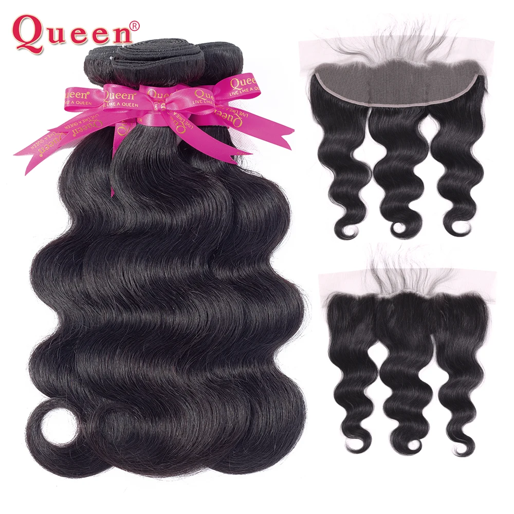 

Body Wave Bundles With Closure Frontal Remy Hair Malaysian Human Hair Body Wave 3/4 Bundles With 13x4 Lace Frontal QUEEN HAIR