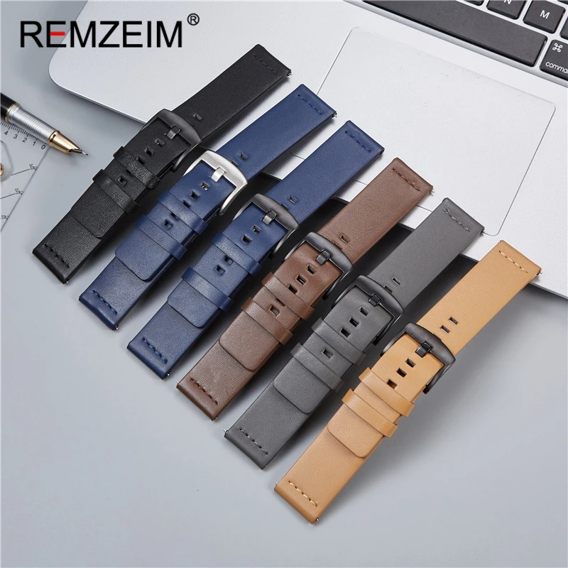 REMZEIM Genuine Leather 22mm 20mm Leather Watchband For Samsung Galaxy Watch 46mm 42mm Active 2 40mm 44mm Band Gear S3 S2 Strap