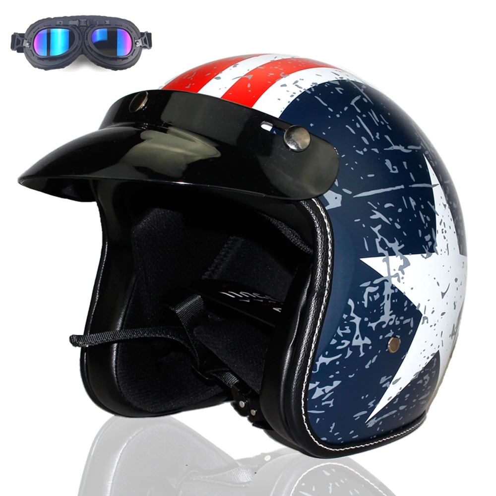 Vespa Motorcycle Helmet 3/4 Open Face Helmets for Vintage Motorbike Scooter Retro Choppe DOT Approved