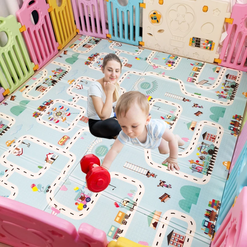 Non-Toxic 1cm Thick Foldable Baby Play Mat Game Activity Rug Foam Floor Mat Waterproof Crawling Mat