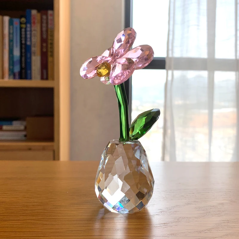 Crystal Orchid Flower Figurine Glass Eternal Flower Sculpture Ornament Beautiful Flower For Love Home Table Wedding Decor