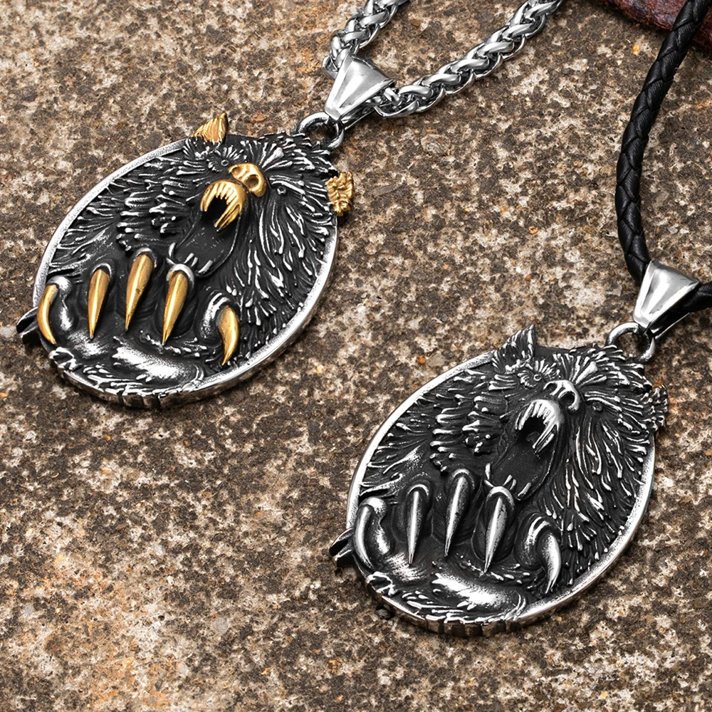 Viking Fenrir Wolfsklauen-Halskette, Odin, nordische Runen, goldfarben, Anhänger aus Edelstahl, Amulett, Retro, isländischer Schmuck, Geschenk für Männer. – Detail 4