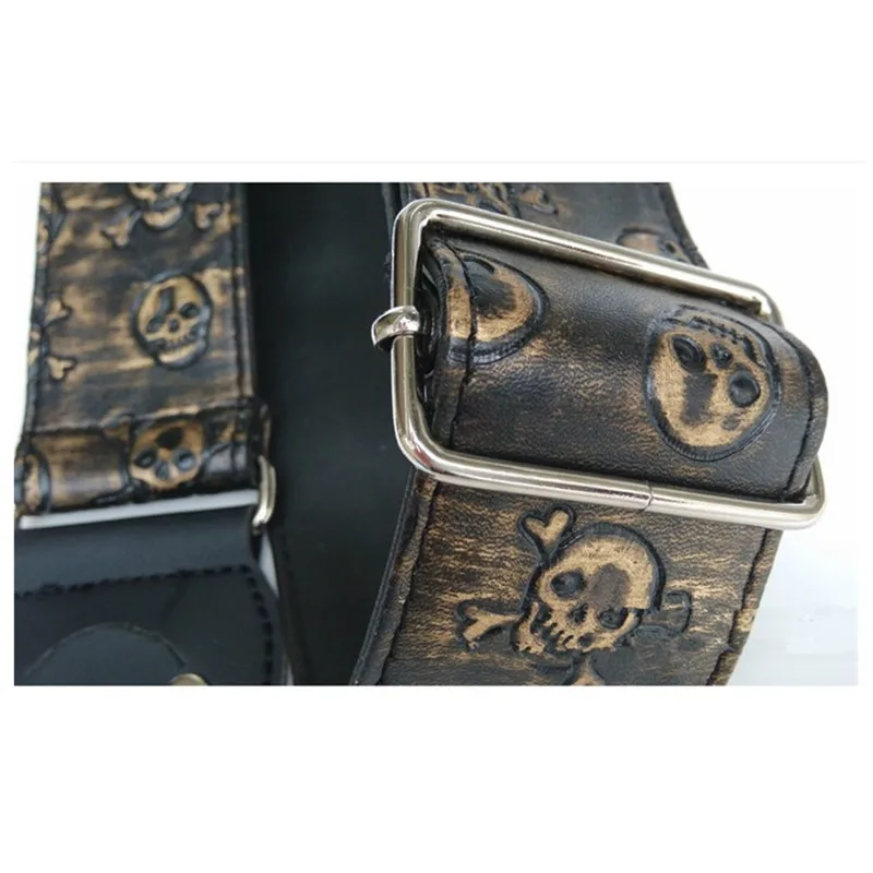 1Pcs Leder Gold Schädel Akustische Gitarre Bass Elektrische Gitarre Strap Gitarre Zubehör Teile Musical Instrument – Detail 3