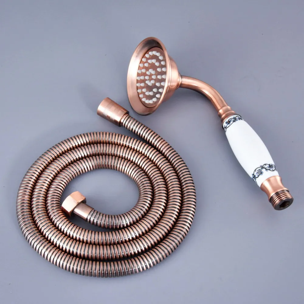 Antique Red Copper Telephone Ceramics Brass Hand Held Shower Head Bathroom Hand Showerhead Spary With 1.5M Shower Hose