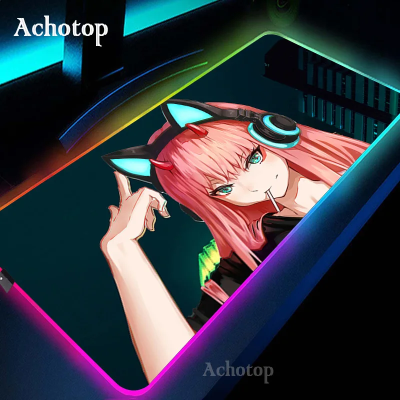 Anime Darling In The Franxx Sexy Girl Anime Mouse Pad Zero Two RGB Gaming Mouse Pad LED Color Light Lock Desktop Gaming Desk Mat