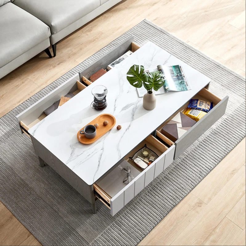 

Rock plate TV cabinet telescopic modern simple living room small coffee table TV cabinet combination.