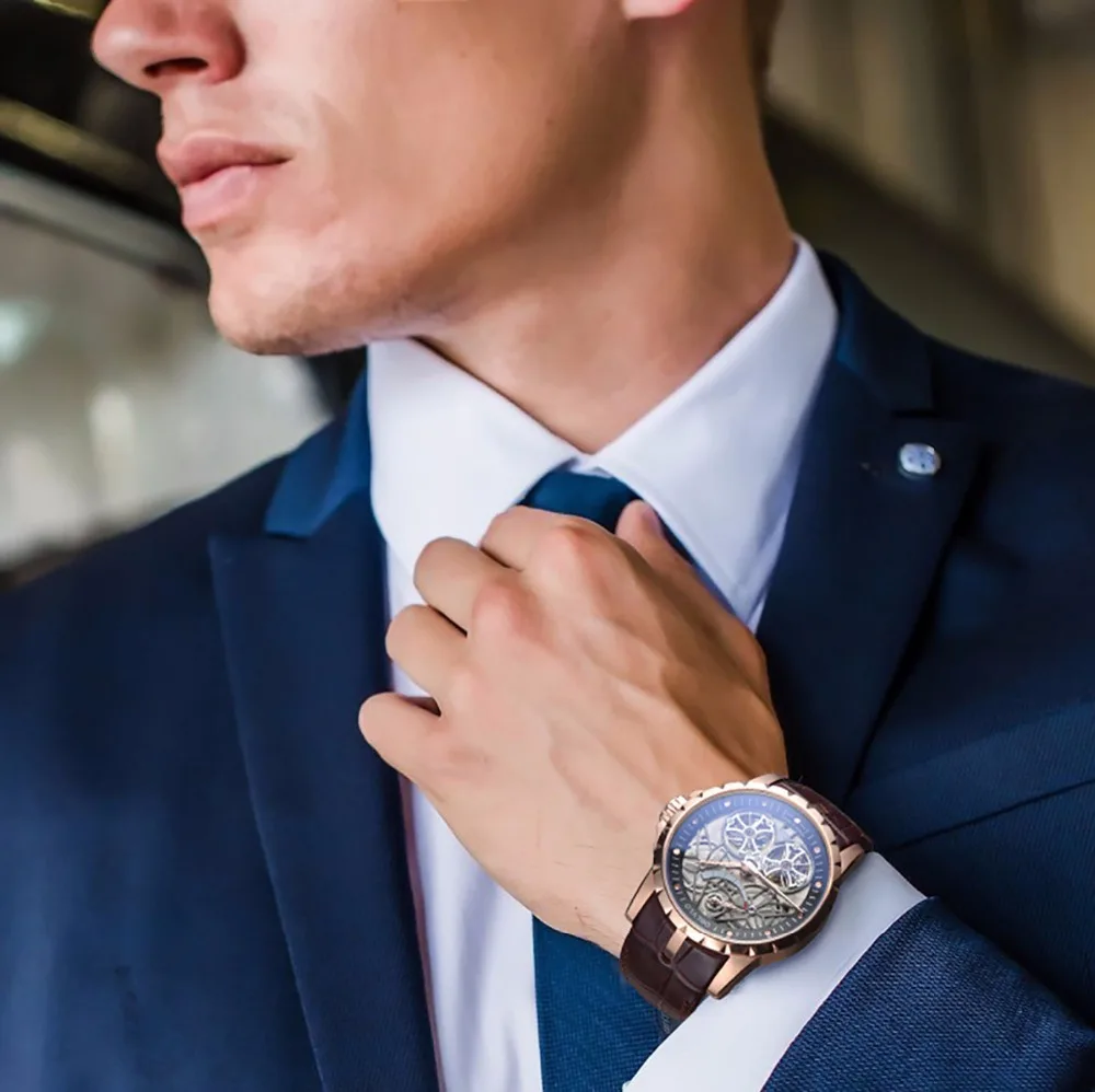 luxury brand watch for men,mens automatic watches OBLVLO man self wind mechanical wristwatch waterproof big dial leather strap