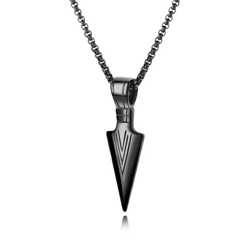 Fashion Black Gold Silver Color Men Spearhead Pendant Necklace Allowhead Kunal Primal Necklace Punk Stainless Jewelry Wholesale