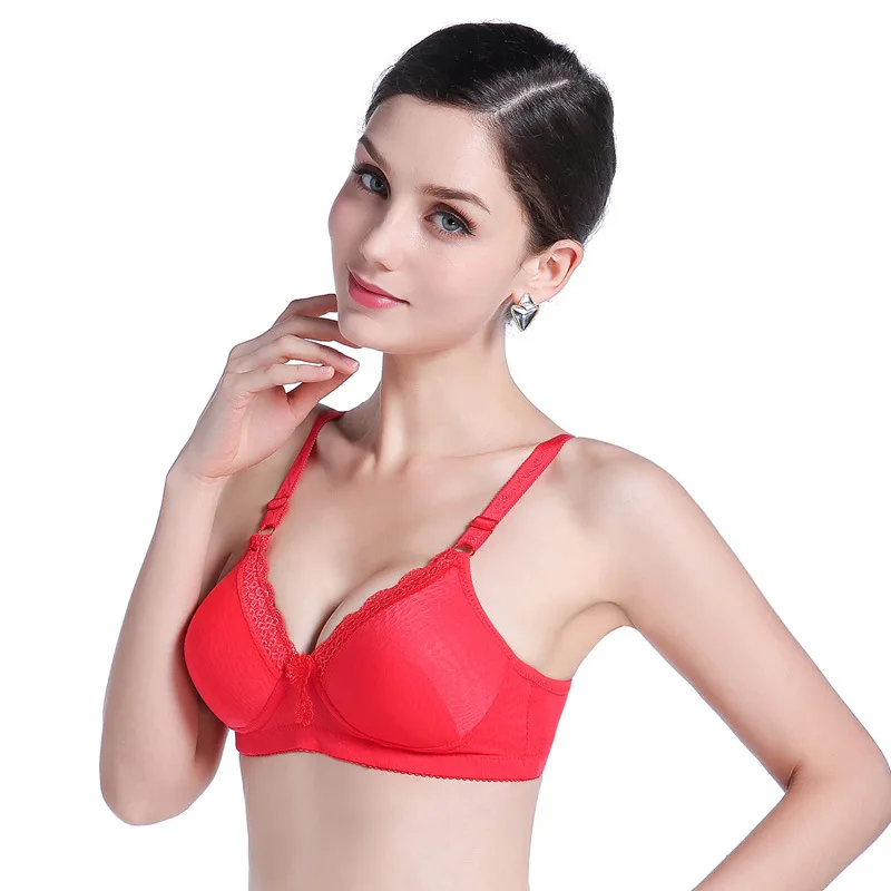 NY36 Middle-aged and elderly thin lace bra 90ab mother bra gather bra without steel ring bra