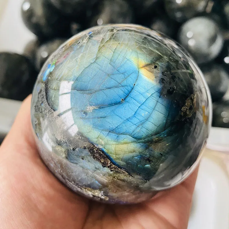 100% Natural Labradorite Crystal Ball High Quality Healing Labradorite Stone Glossy Crystal Ball Decoration 1Pcs