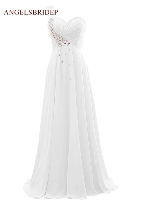 ANGELSBRIDEP – robe De soirée en mousseline De soie, longue, asymétrique, épaule dénudée, cristaux, ligne a, élégante, tenue De soirée